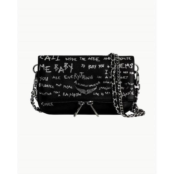 NEW ZADIG & VOLTAIRE women's rock nano graffiti clutch bag in black - Picture 1 of 6